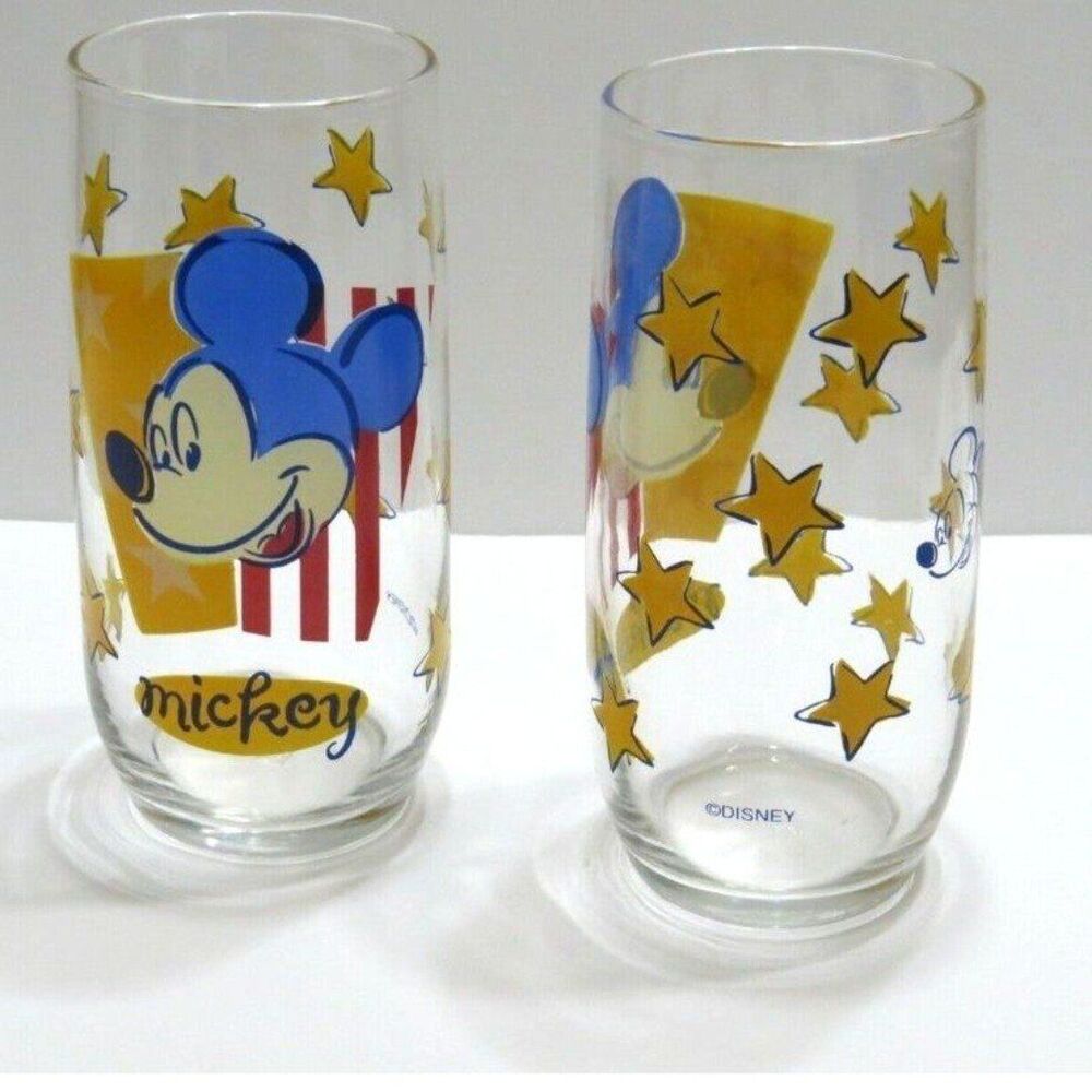 Anchor Hocking Set of 2 Disney Mickey Mouse Stars & Stripes 6" Drinking Glass